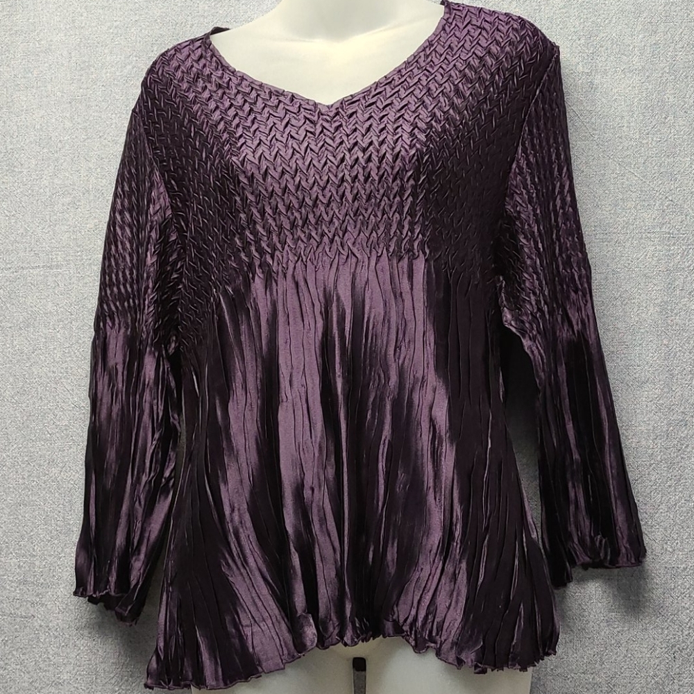 Cato JM Sportswear Purple Ruched Lightweight V-Neck Top  (Lg) NWT